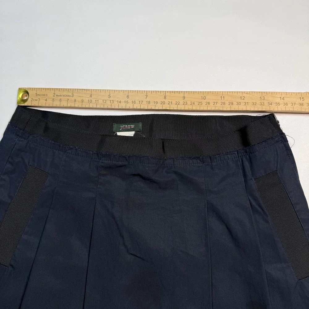J Crew Skirt Womens 0 Navy 100% Cotton Pleated Mini Elastic Waist Pockets